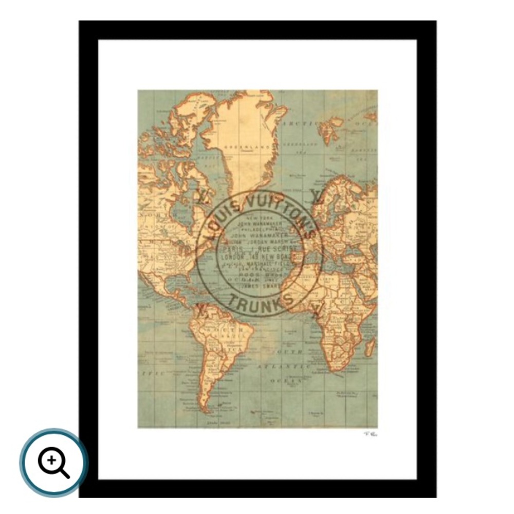 Vintage Louis Vuitton LV Fashion World Map, Grey Beige 14" x 18" Framed …